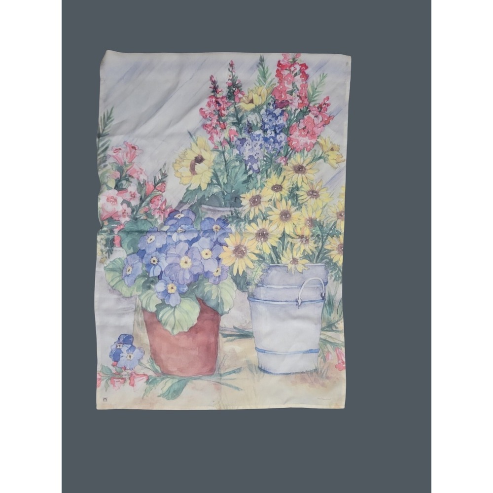 Floral Garden Outdoor Flag Sally Eckman Roberts 40x28" Spring Potted Plants